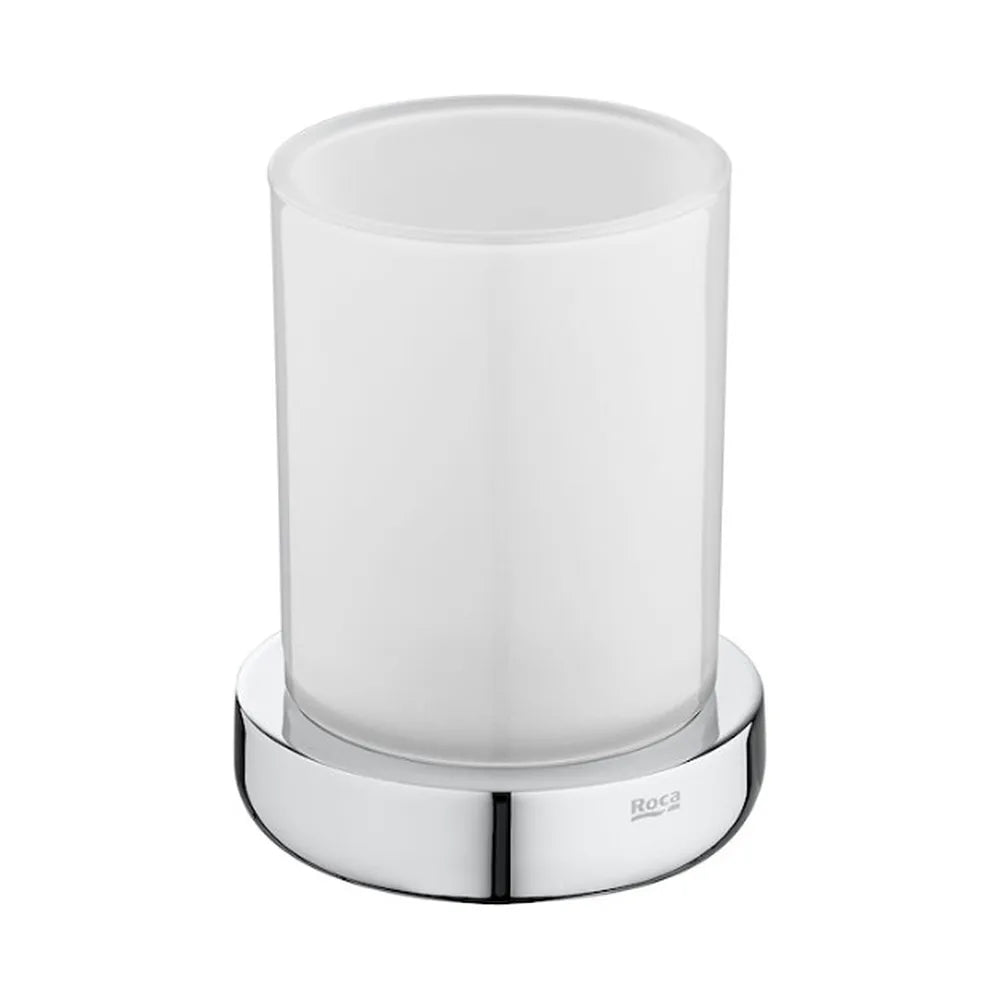 Portavaso y vaso de encimera de 8,7 cm fabricado en metal y cristal con acabado brillante Tempo Roca - Vista 1
