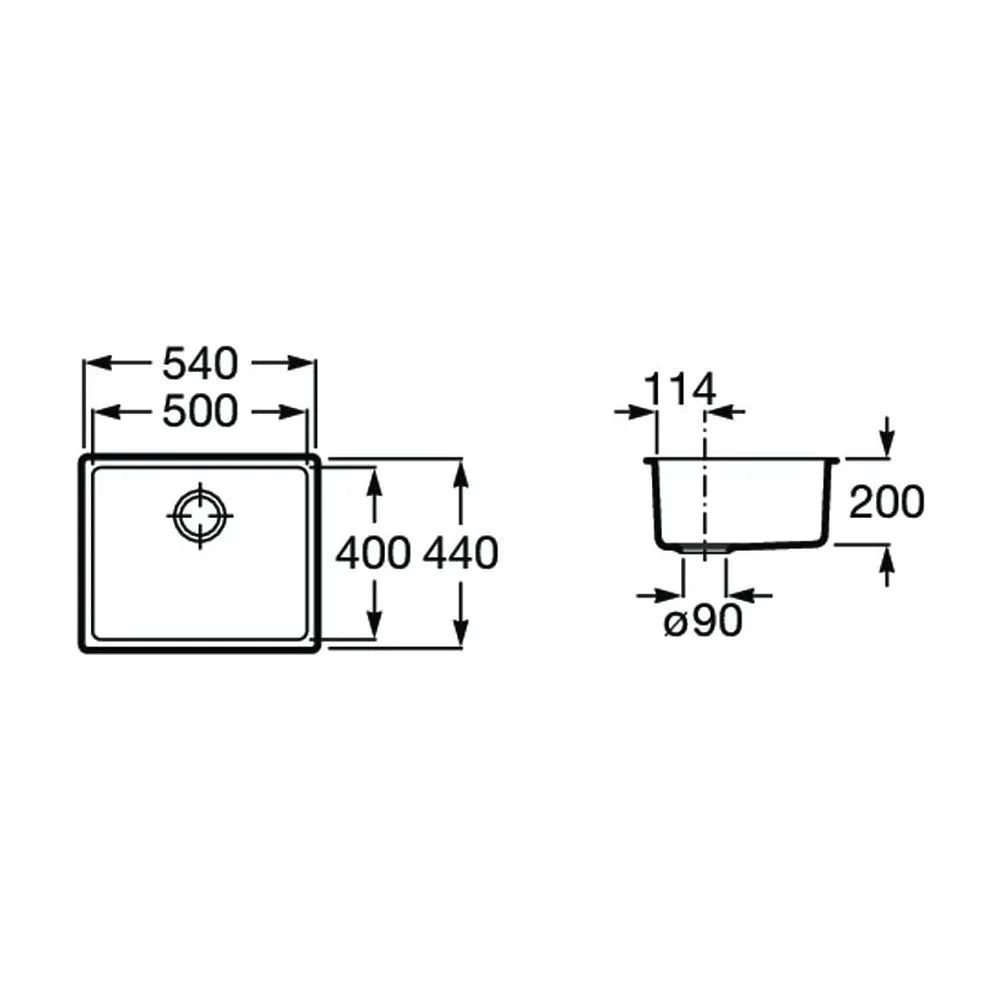 Fregadero de una cubeta de acero inoxidable de 54 cm con un acabado cromado Roma Roca - Vista 2