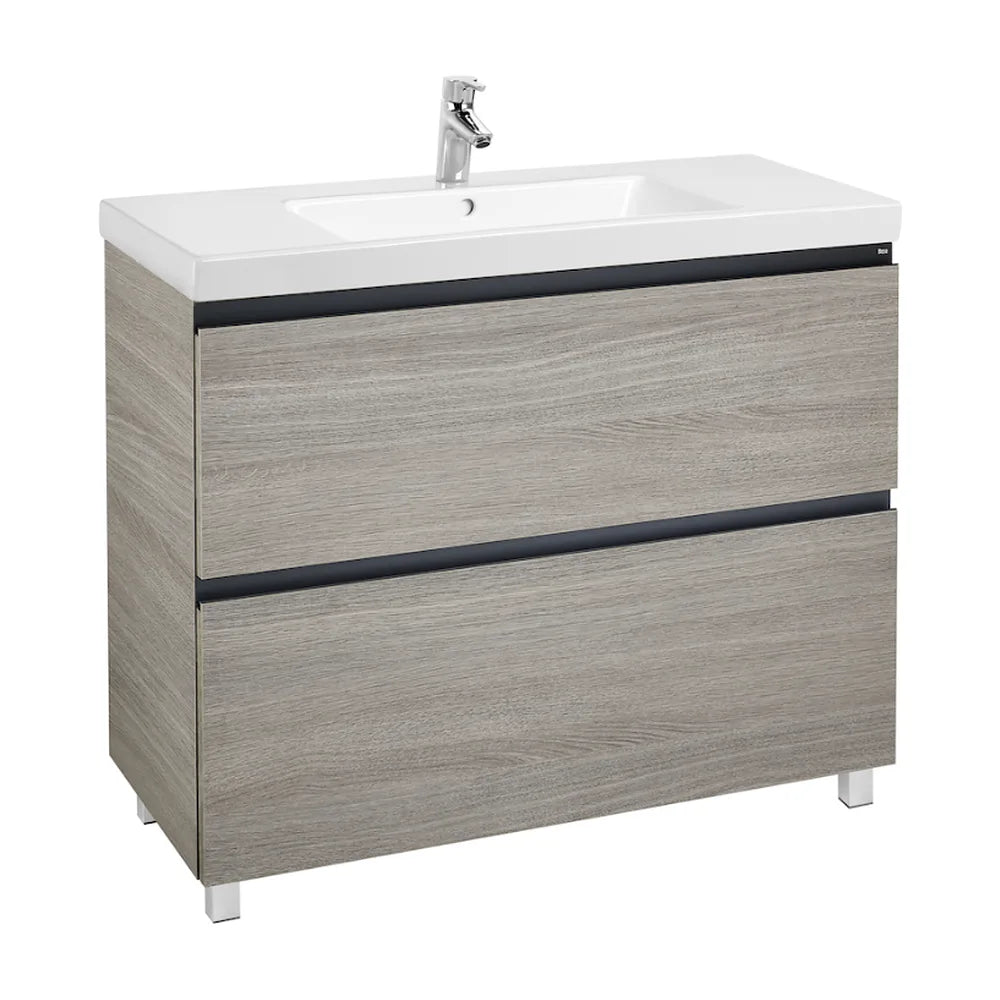 Mueble de baño con lavabo y 2 cajones de 100 cm de ancho color roble Unik Lander Roca - Vista 3