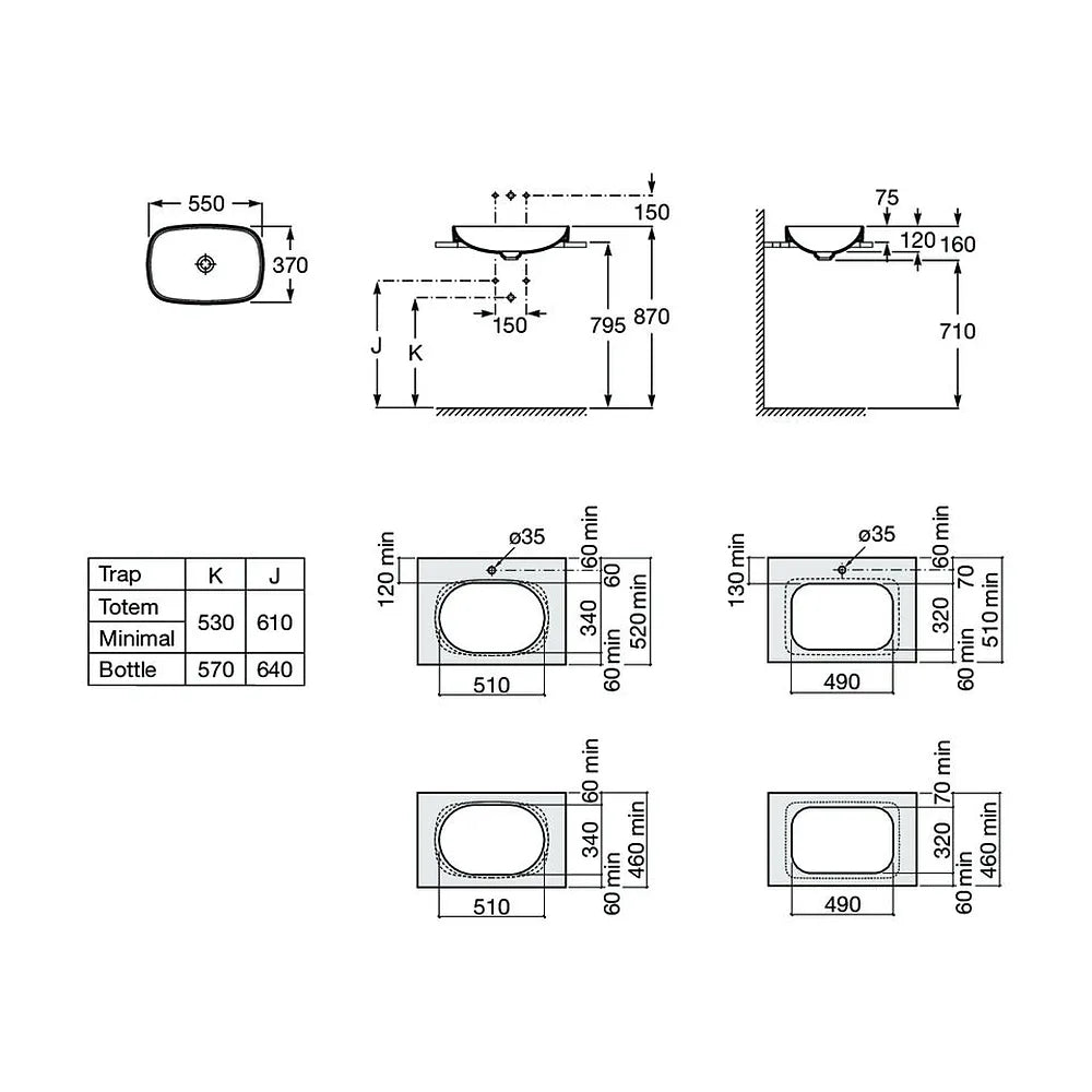 Lavabo de Encimera de Fineceramic con Diseño Rectangular en Color Onix Soft Inspira Roca - Vista 4
