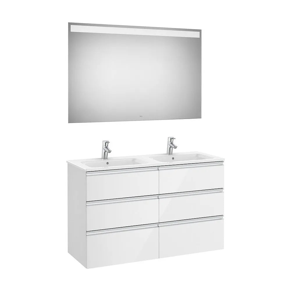 Conjunto de Baño de Aglomerado con Seis Cajones de 120 cm Colección The Gap Blanco Brillo Roca - Vista 1