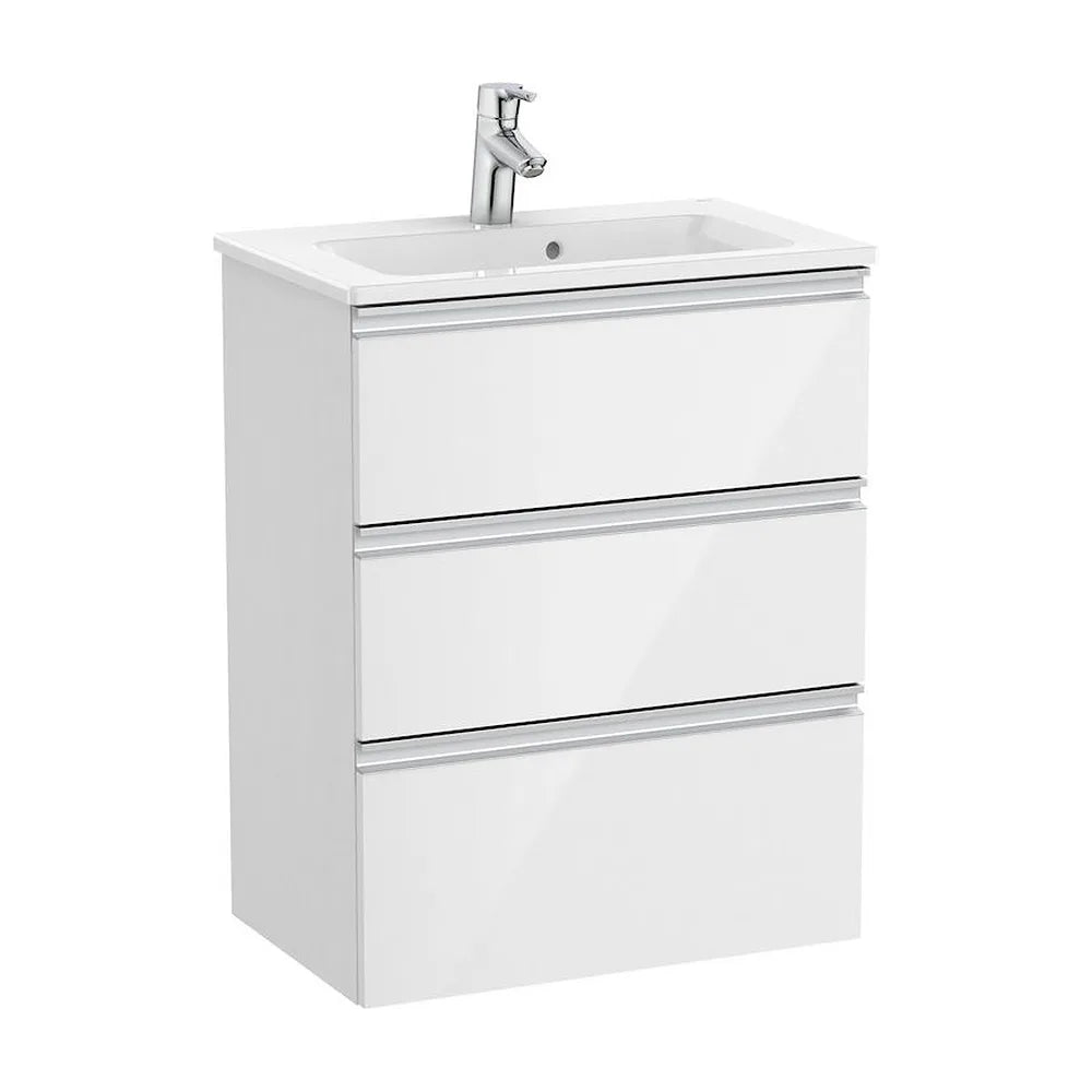 Mueble de baño compacto con lavabo y 3 cajones de 60 cm de ancho en color blanco brillo Unik The Gap Roca - Vista 1