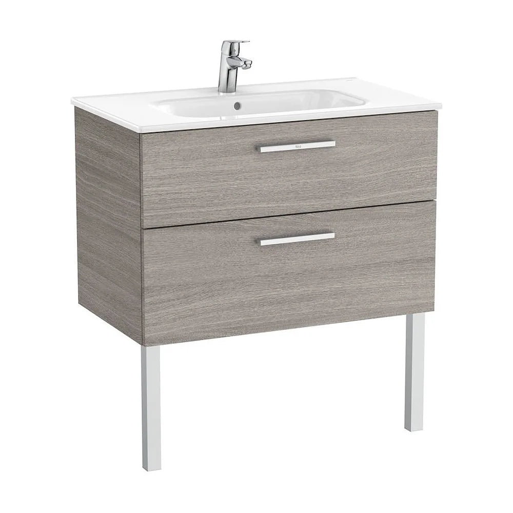 Mueble de baño de 80 cm de ancho con lavabo central color roble city texturizado Unik Victoria Roca - Vista 2