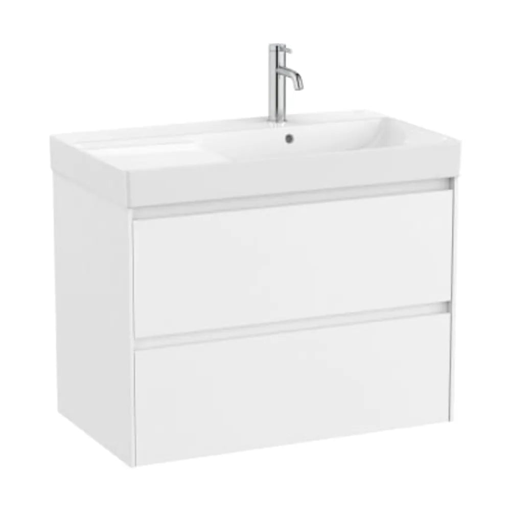 Mueble de baño con lavabo a la derecha de 80 cm de ancho y 2 cajones en color blanco mate Unik Ona Roca - Vista 1
