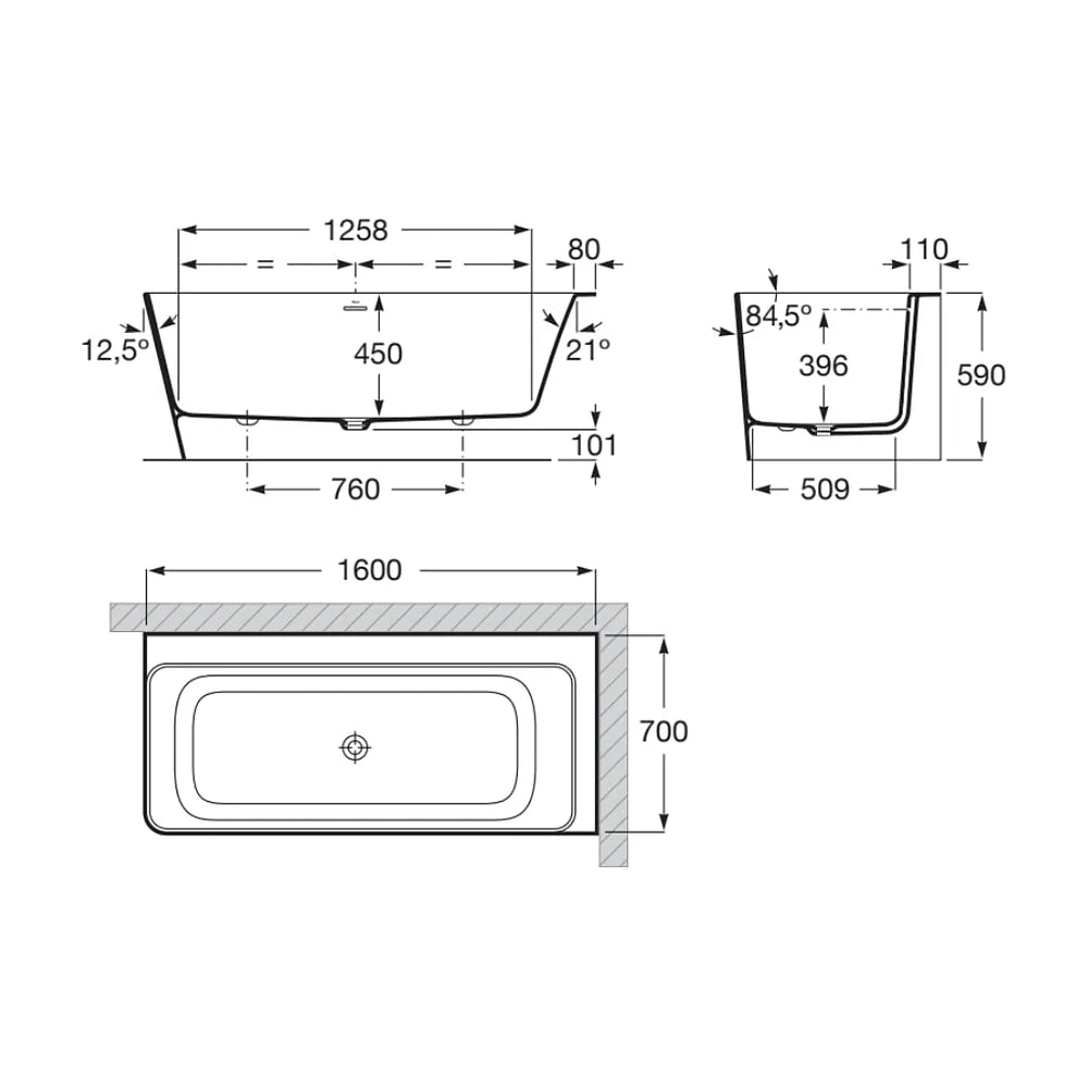 Bañera de stonex con un diseño rectangular asimétrica a izquierda en acabado color blanco Ona Roca - Vista 3