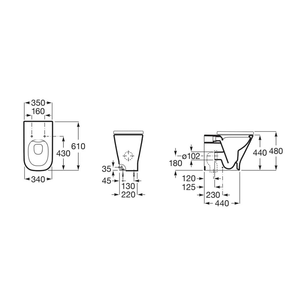 Taza de Porcelana para Tanque Alto a Pared Rimless The Gap Square Blanco Roca - Vista 4
