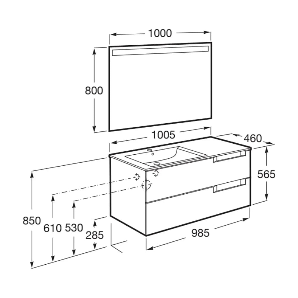 Conjunto lavabo a izquierda de 100 cm con un acabado en color blanco mate Aleyda Roca - Vista 3
