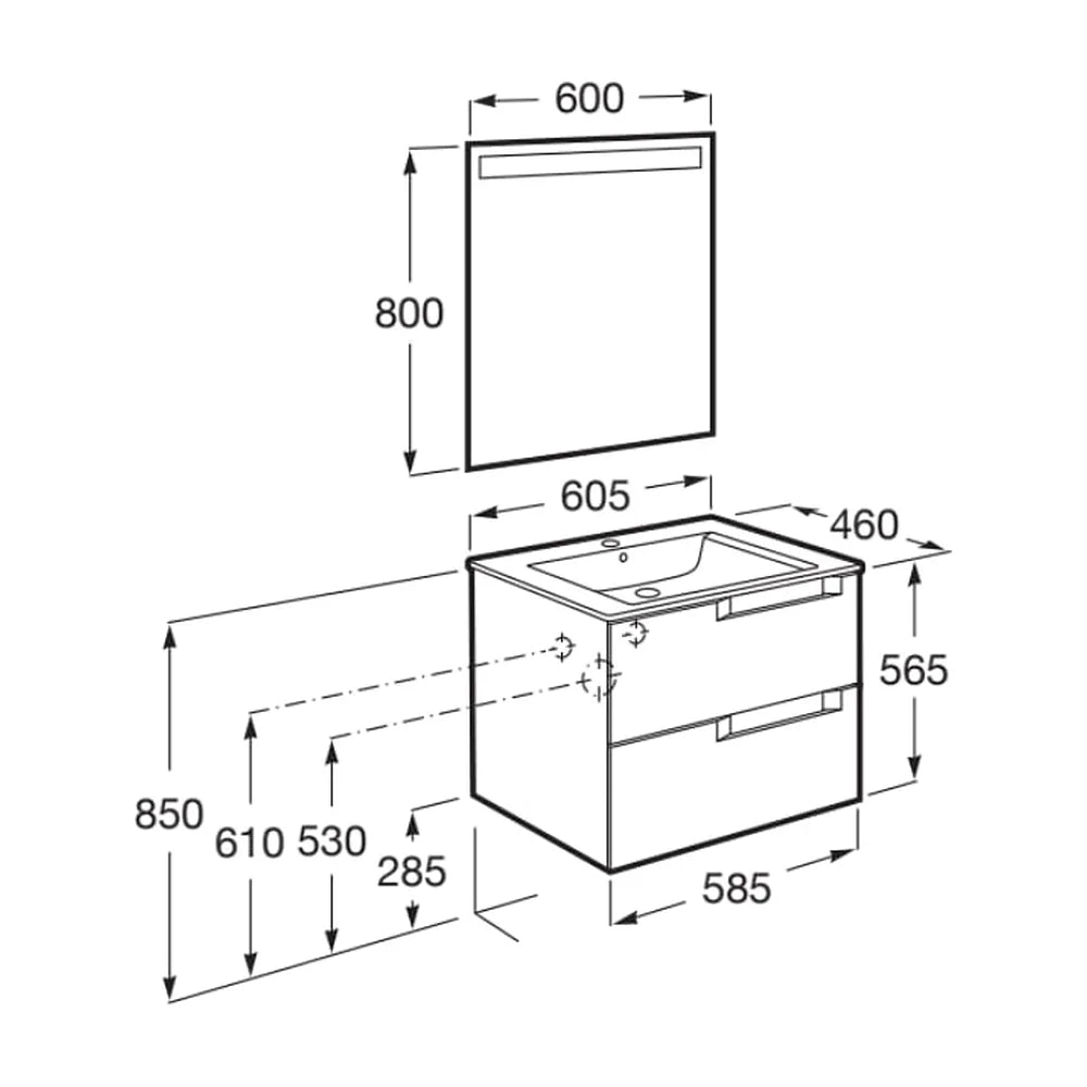 Conjunto Lavabo Centrado Aleyda 60 cm Blanco Mate Roca - Vista 3