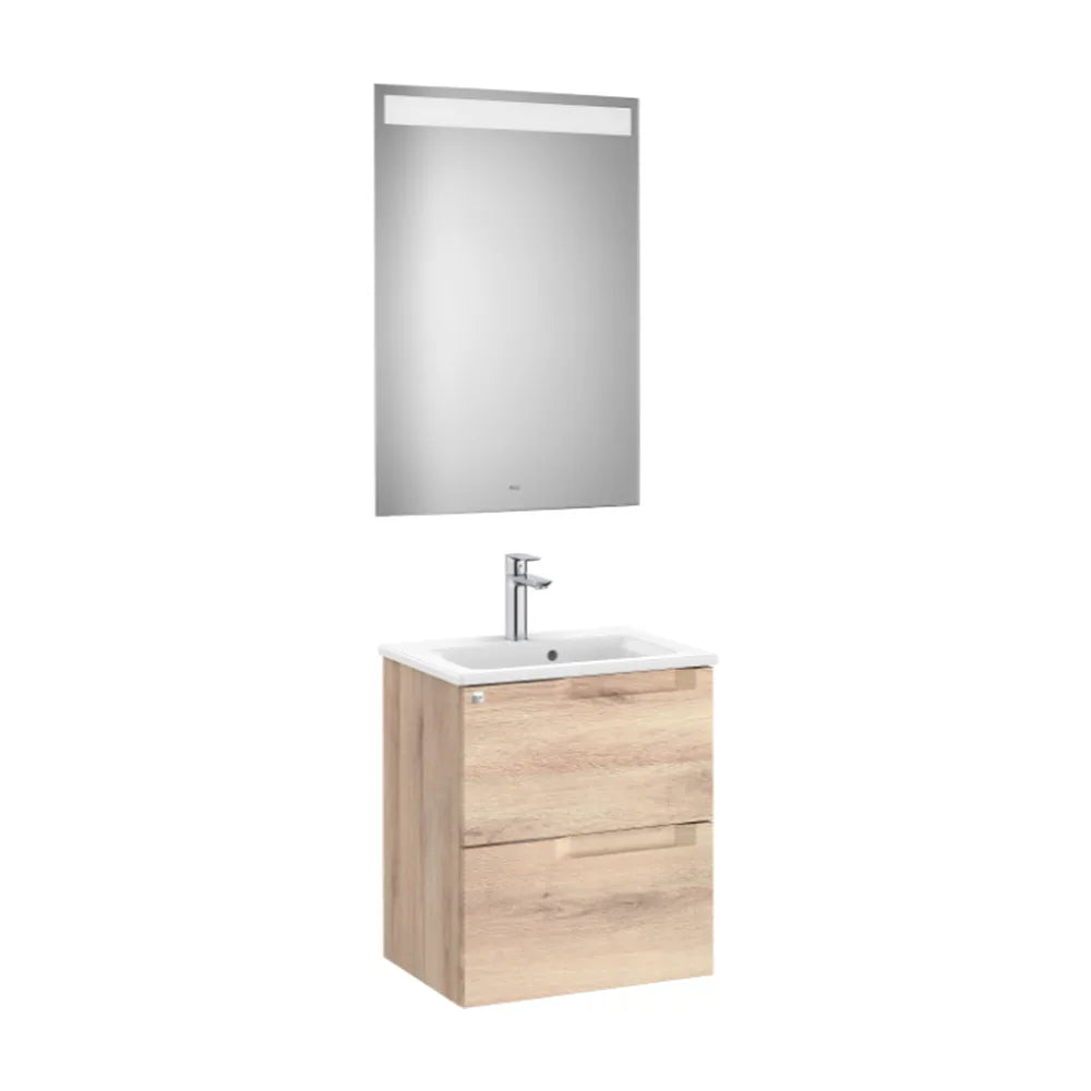 Conjunto de lavabo centrado de 50 cm con espejo y un acabado en color beige Aleyda Roca - Vista 1