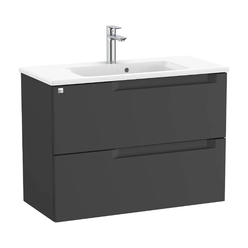 Mueble de baño de 80 cm de ancho con lavabo centrado en color negro mate Aleyda Roca - Vista 1