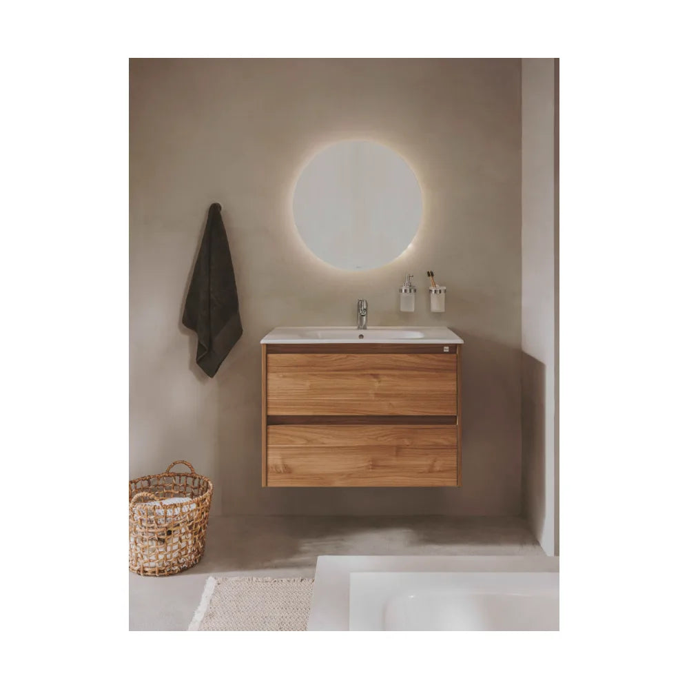 Conjunto de lavabo de dos cajones de 80 cm con un acabado en color fresno nórdico Tenet Roca - Vista 2