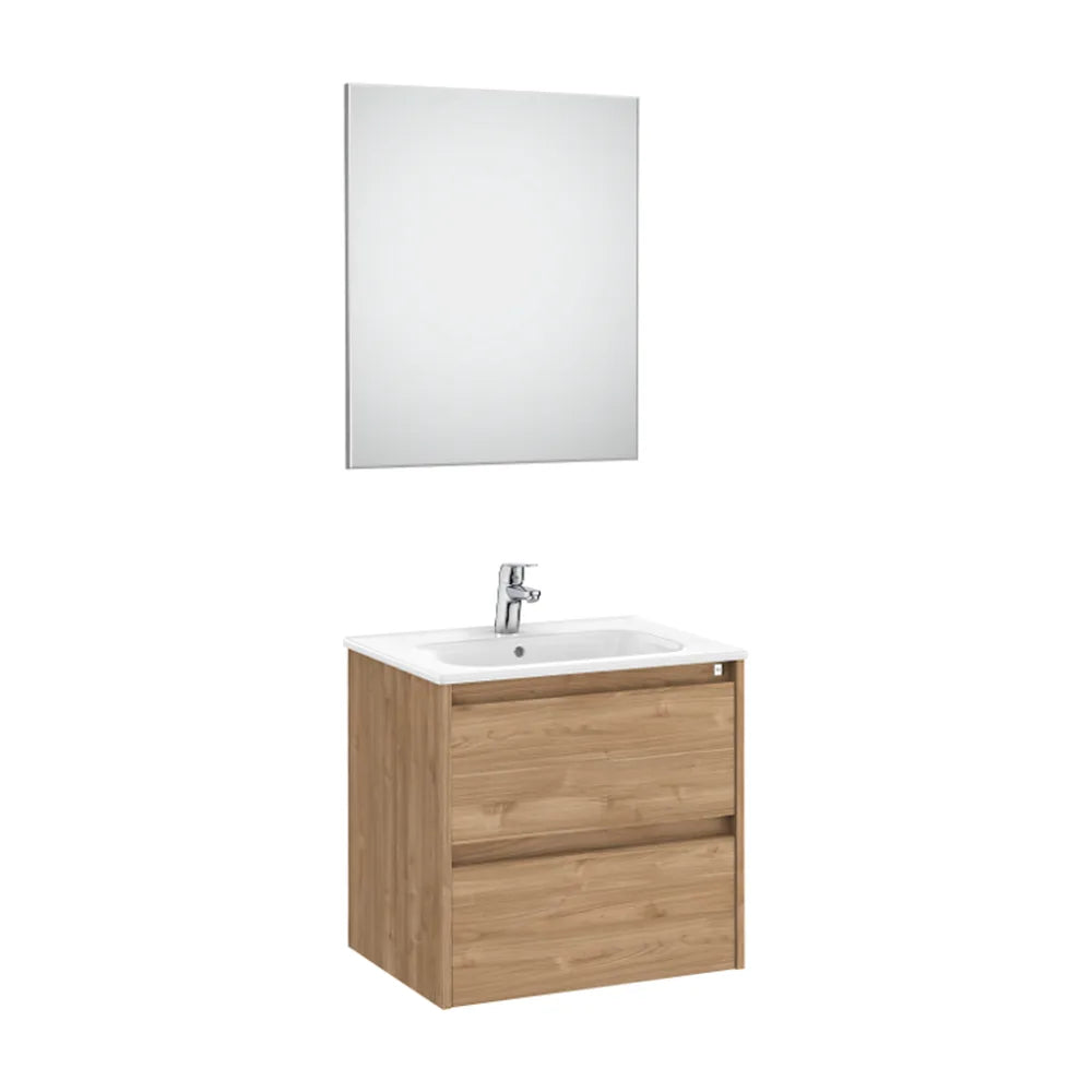 Conjunto de lavabo de dos cajones de 60 cm con un acabado en color nogal Tenet Roca - Vista 1