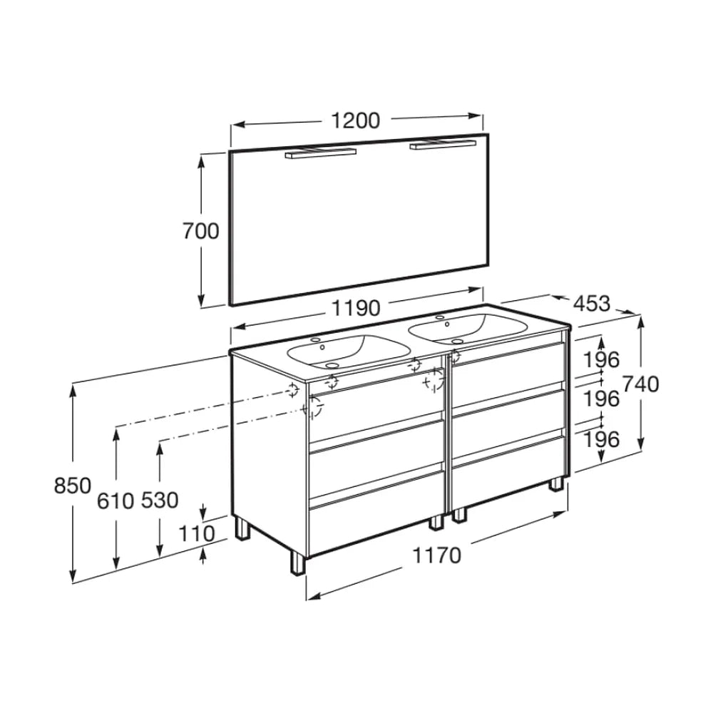 Conjunto de Lavabo Doble Nórdico Tenet 120 cm Fresno Roca - Vista 4