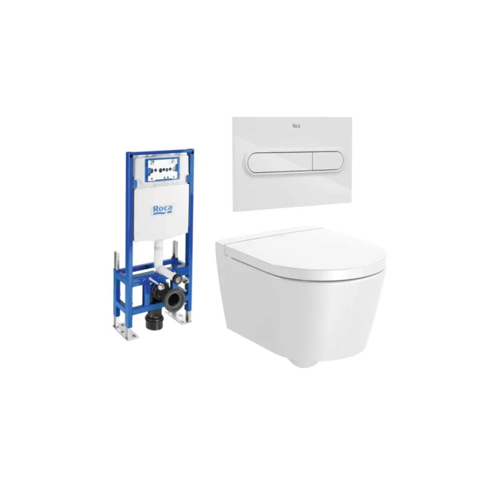 Inodoro Suspendido Rimless Salida Horizontal Tapa Amortiguada Placa Pulsadora y Cisterna Round de 48 cm Colección The Gap Roca - Vista 1