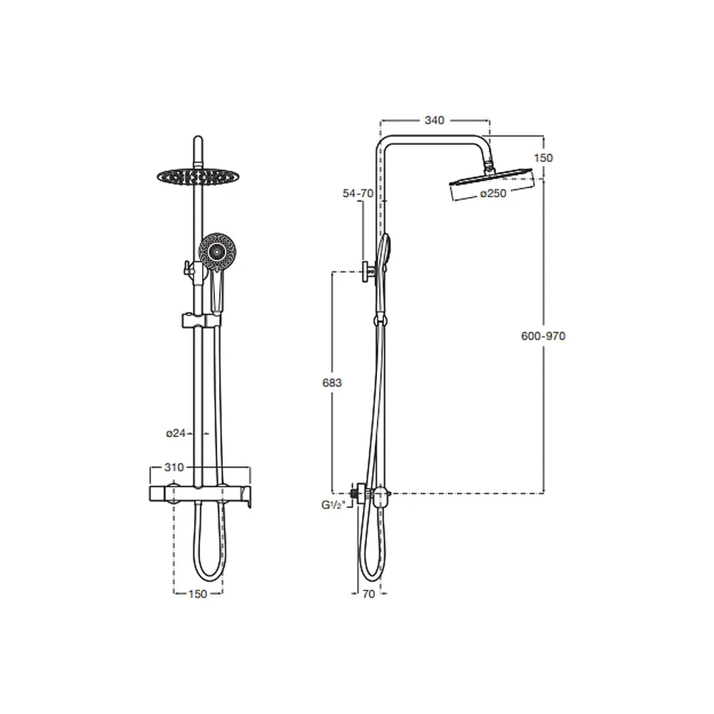 Columna de ducha monomando regulable en altura para pared con rociador circular de 31x97 cm negro mate ROCA VEGA Roca - Vista 2
