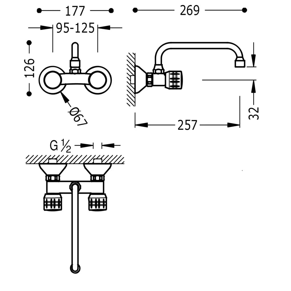 Grifo empotrado de fregadero 257 mm Cocina Basic de Tres 2