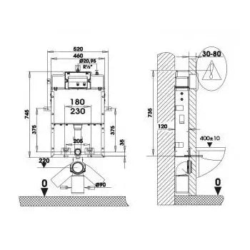 Cisterna de doble descarga 52 cm soporte metálico juego de fijación SANFLUSH de Unisan 2