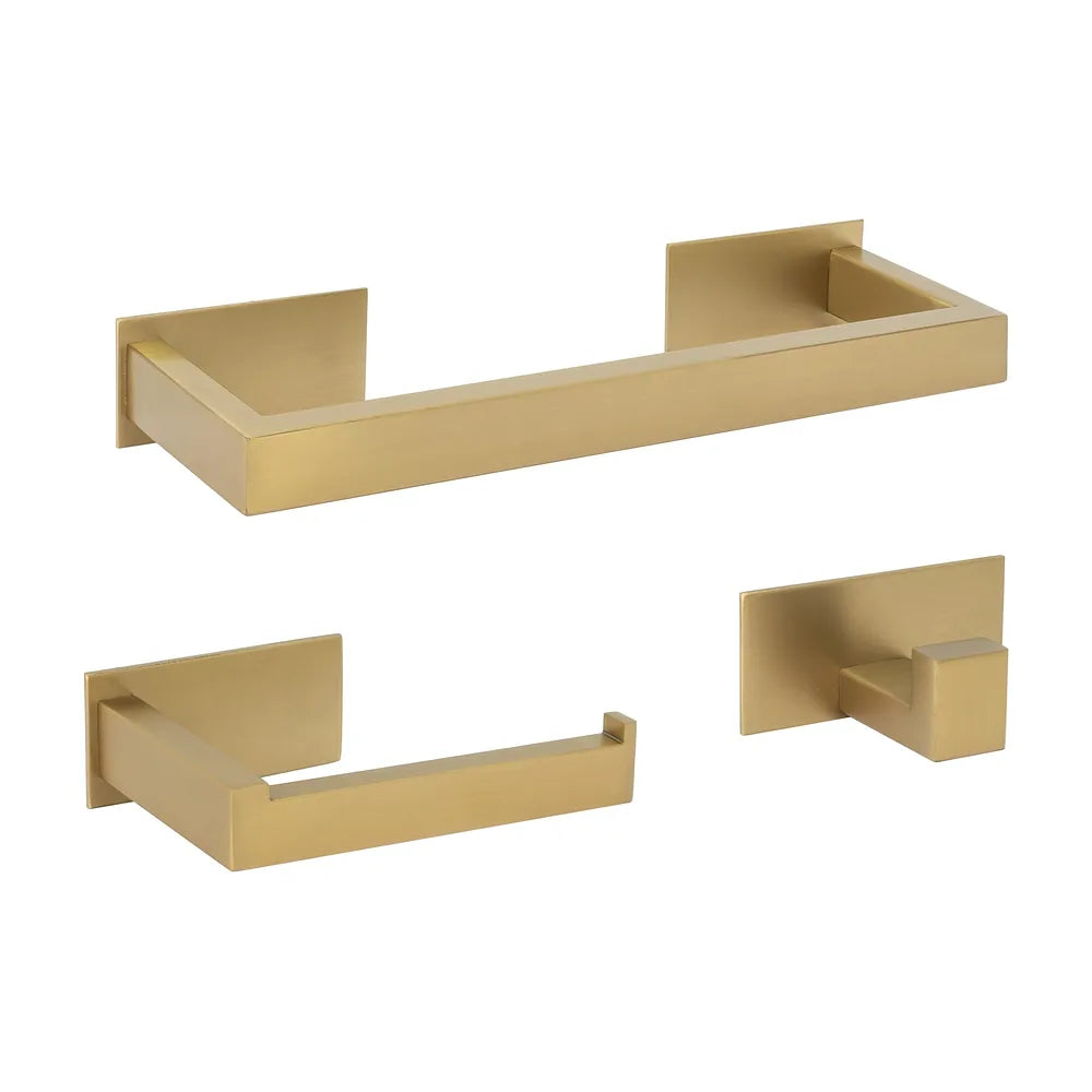 Accesorios de baño adhesivos sin taladro en oro mate con protección PVD toallero 30 cm Portarrollos y percha Valaz Valaz