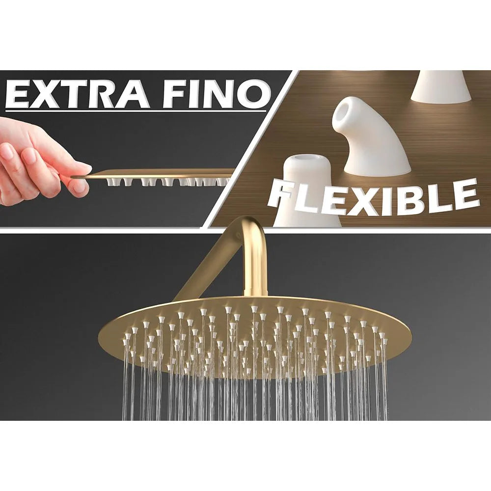 Plano o detalle técnico de Ducha empotrada termostática a pared redonda con rociador de 30 cm en oro mate y PVD Júcar de...