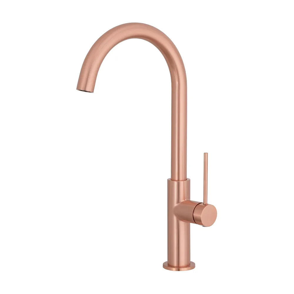 Grifo de cocina monomando con caño giratorio en oro rosa cepillado Flumen de Valaz Valaz