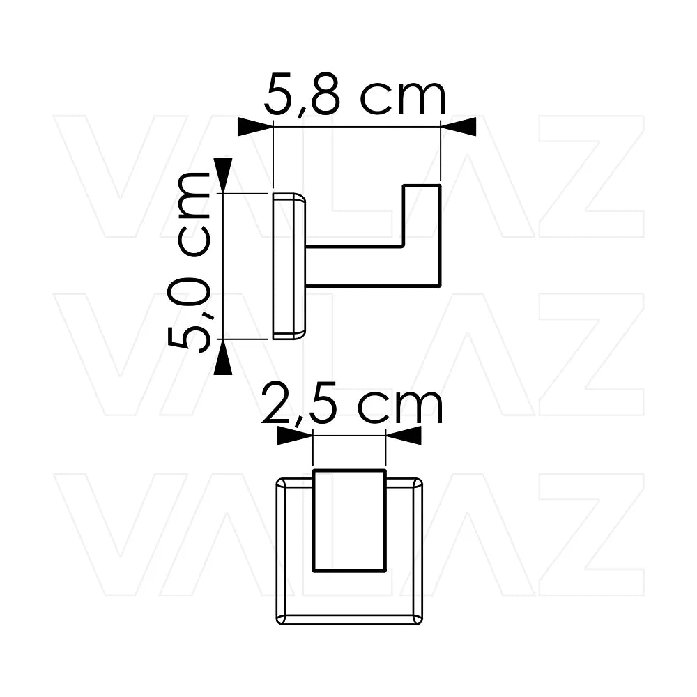 Vista principal de Percha cuadrada cromada moderna y minimalista para baño de Valaz