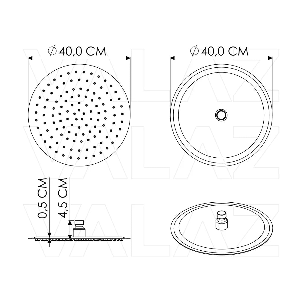 Vista principal de Rociador redondo 40cm acero inox negro mate de Valaz
