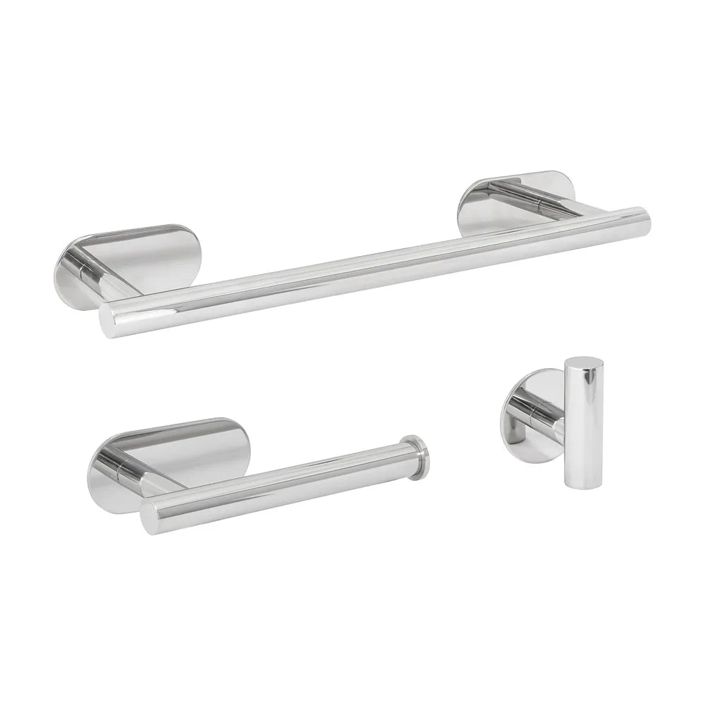 Set de Baño Adhesivo Valaz Cromado: Toallero 40cm, Percha y Portarrollos sin Taladro Valaz