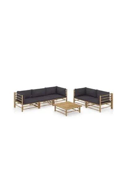 Conjunto de muebles para el jardín de 6 piezas fabricado en bambú con cojines en color gris oscuro de vidaXL