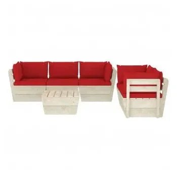 Set de 6 muebles de jardín fabricados en madera de abeto Beige claro con cojines color rojo de vidaXL 3