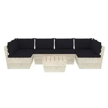 Conjunto de muebles de exterior Beige claro y negro de madera maciza de abeto de 7 plazas de vidaXL 3