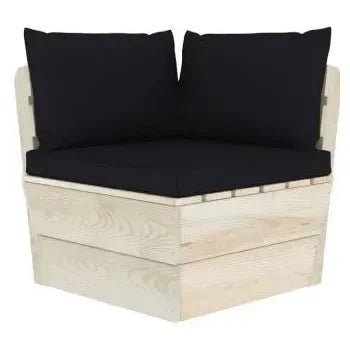 Conjunto de muebles de exterior Beige claro y negro de madera maciza de abeto de 7 plazas de vidaXL 4