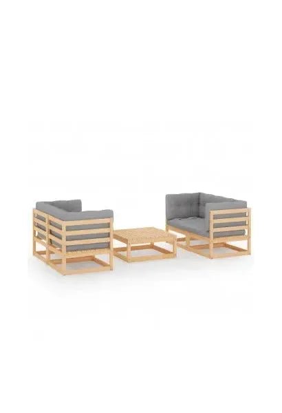 Conjunto de muebles de jardín de 5 piezas de madera y cojines color gris de vidaXL