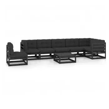 Conjunto de muebles para el jardín fabricado en madera 8 piezas en color negro y gris de vidaXL 3