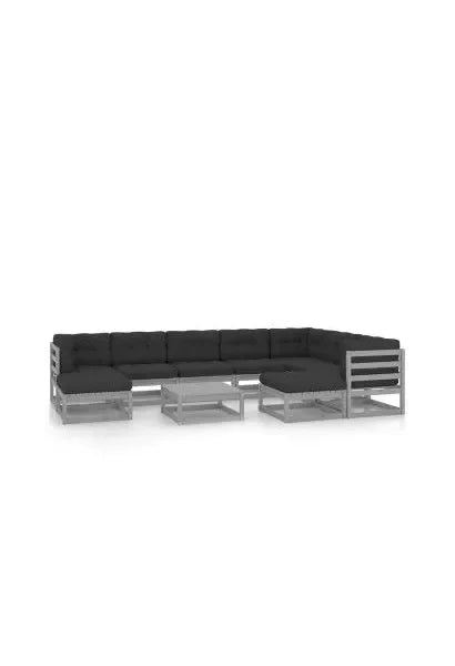 Set de muebles para jardín de 10 piezas con cojines fabricado en madera pino y tela de color gris de vidaXL