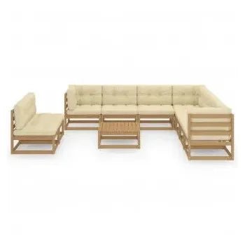 Conjunto de muebles para el jardín en madera de pino color marrón y crema de vidaXL 2