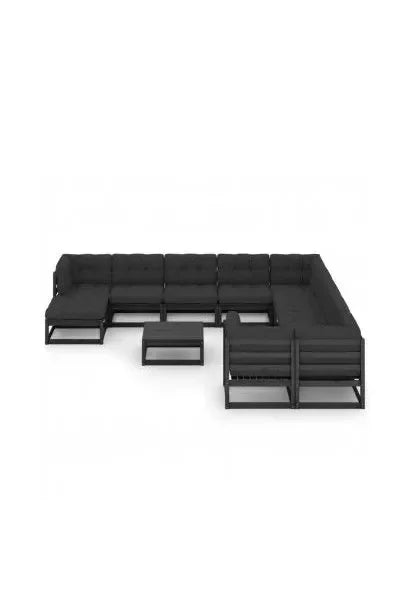 Set de muebles con cojines para jardines con 12 piezas fabricadas en pino negro de vidaXL