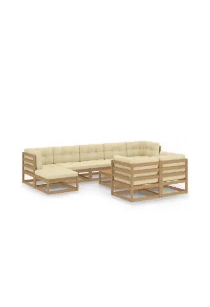 Conjunto de jardín de 10 piezas fabricado en madera con cojines en acabado marrón miel de vidaXL