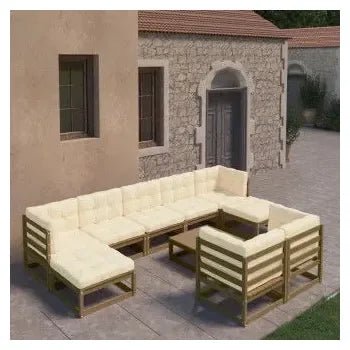 Conjunto de jardín de 10 piezas fabricado en madera con cojines en acabado marrón miel de vidaXL 2