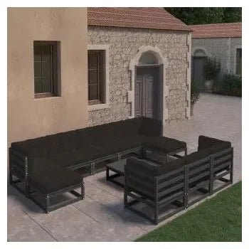Juego de muebles de jardín 9 piezas de madera de pino Negra con cojines de vidaXL 2