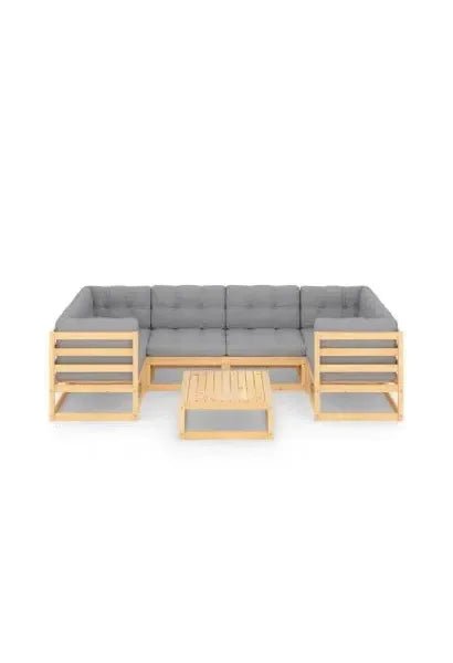 Conjunto de muebles de pino para exterior de 7 piezas con cojines color gris de vidaXL