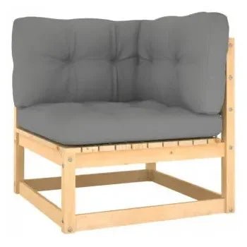Conjunto de muebles de pino para exterior de 7 piezas con cojines color gris de vidaXL 2