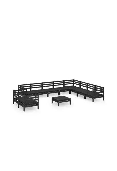 Pack mobiliario de 11 piezas para exterior fabricado en madera de pino maciza con acabado en negro de vidaXL