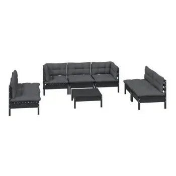 Juego de muebles para jardín fabricado en madera y tela de 8 piezas color negro y gris oscuro de vidaXL 3