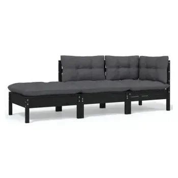 Juego de muebles para jardín fabricado en madera y tela de 8 piezas color negro y gris oscuro de vidaXL 7