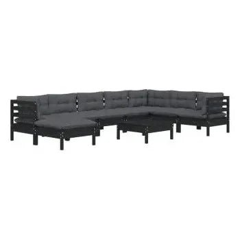 Juego de muebles para jardín de 9 piezas con cojines hecho en madera color negro y gris oscuro de vidaXL 3