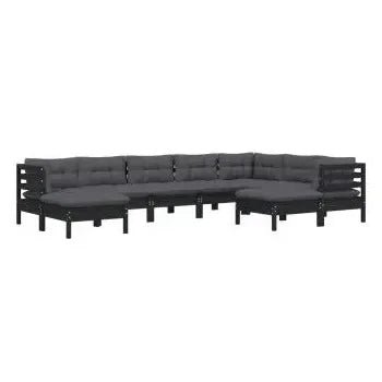 Juego de muebles para jardín de 9 piezas con cojines y reposapiés hecho en madera color negro de vidaXL 3