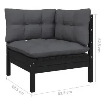 Set de sillones de 11 piezas hecho en madera maciza de pino color negro y cojines color gris de vidaXL 6