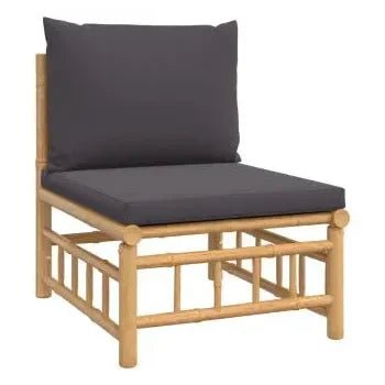 Set de sofás y mesa para jardín de 9 piezas fabricado en bambú con cojines Grises de vidaXL 5