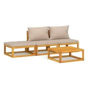 Set de muebles de jardín por 4 piezas realizados en madera maciza de acacia y cojines de color gris de vidaXL 3