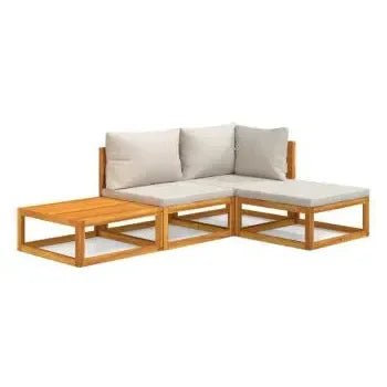 Set de muebles de jardín de 4 piezas realizadas en madera maciza de acacia con cojines color gris de vidaXL 3